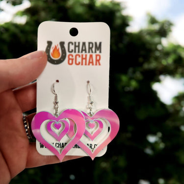 Iridescent Interlocking Hearts Earrings - Dangle Earring - Charm and Char
